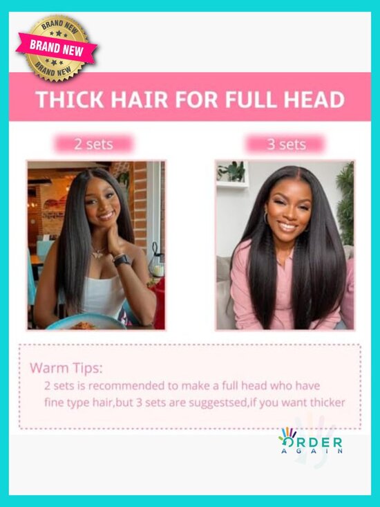 24 inch Kinky Straight Clip in Hair Extensions 8 Pcs Real Human Hair Natural